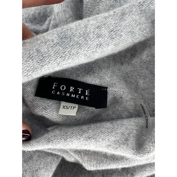 Forte Cashmere Gray Turtleneck Tie Front Cashmere Sweater - Picture 6 of 8